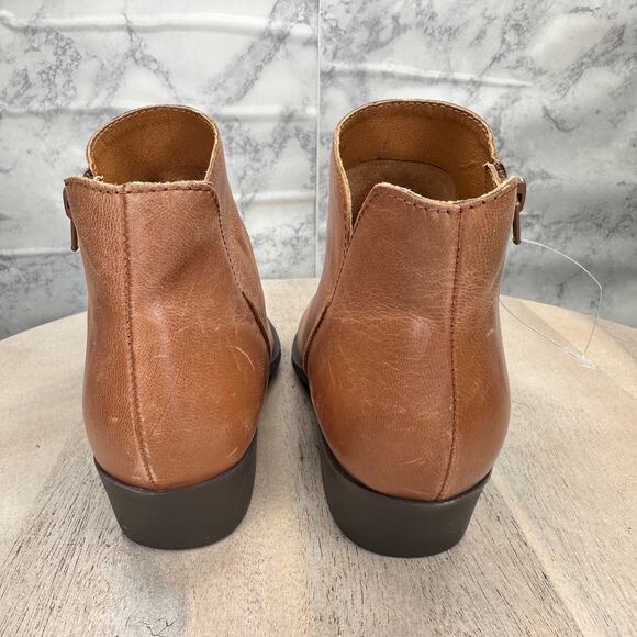 Lucky Brand Banterr Tan Leather Ankle Boots Women’s 7 Block Heel Western Bootie - Picture 7 of 14